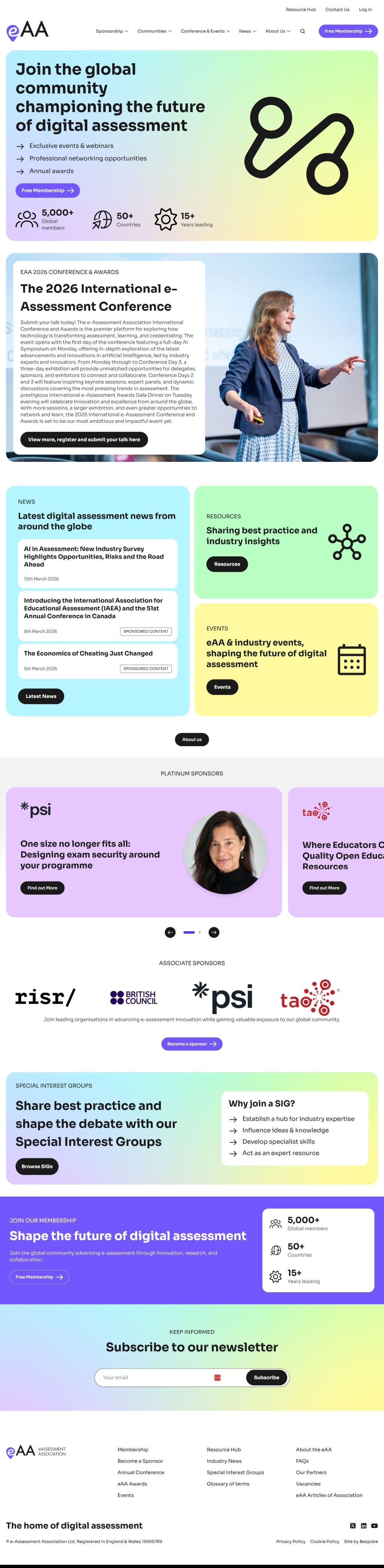 the full homepage from the e-Assessment Association website