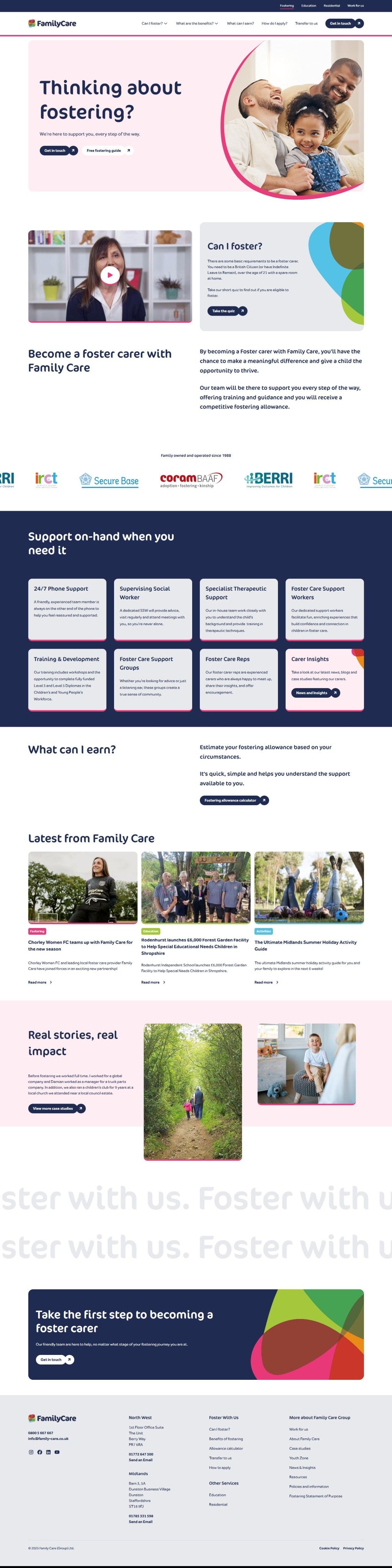 A screenshot of the Family Care Group home page