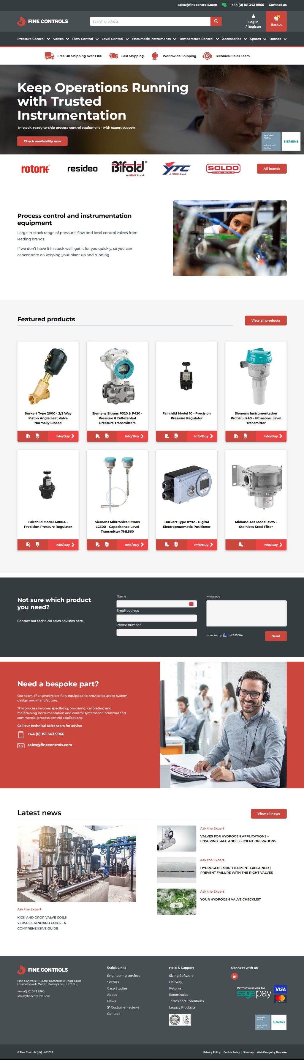 The full Fine Controls homepage
