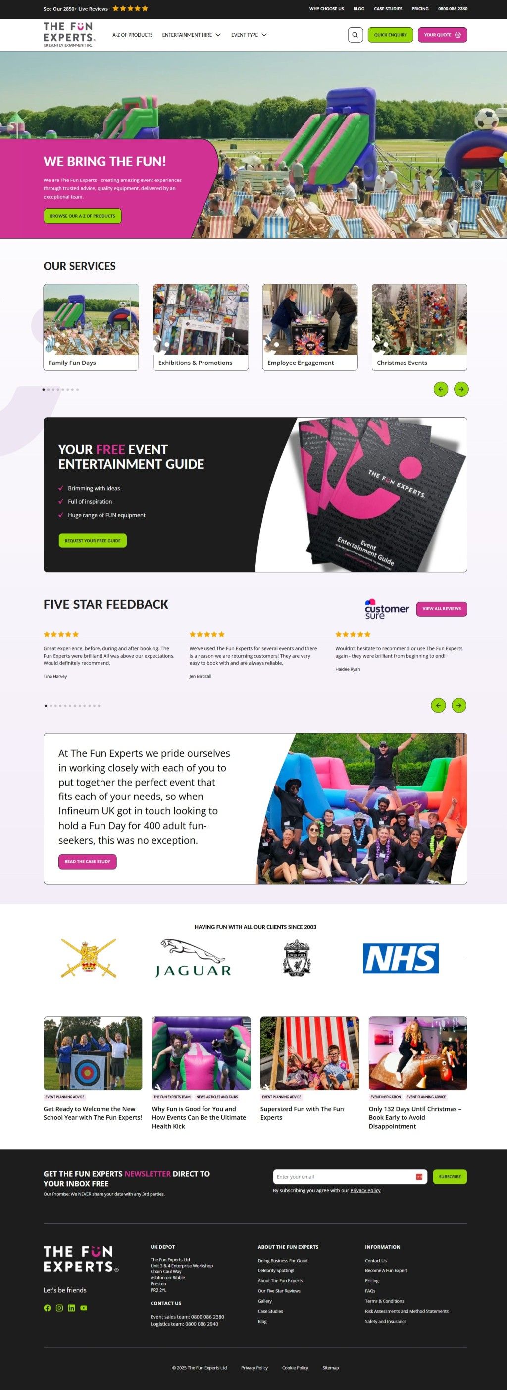 The full homepage from the Fun Experts website