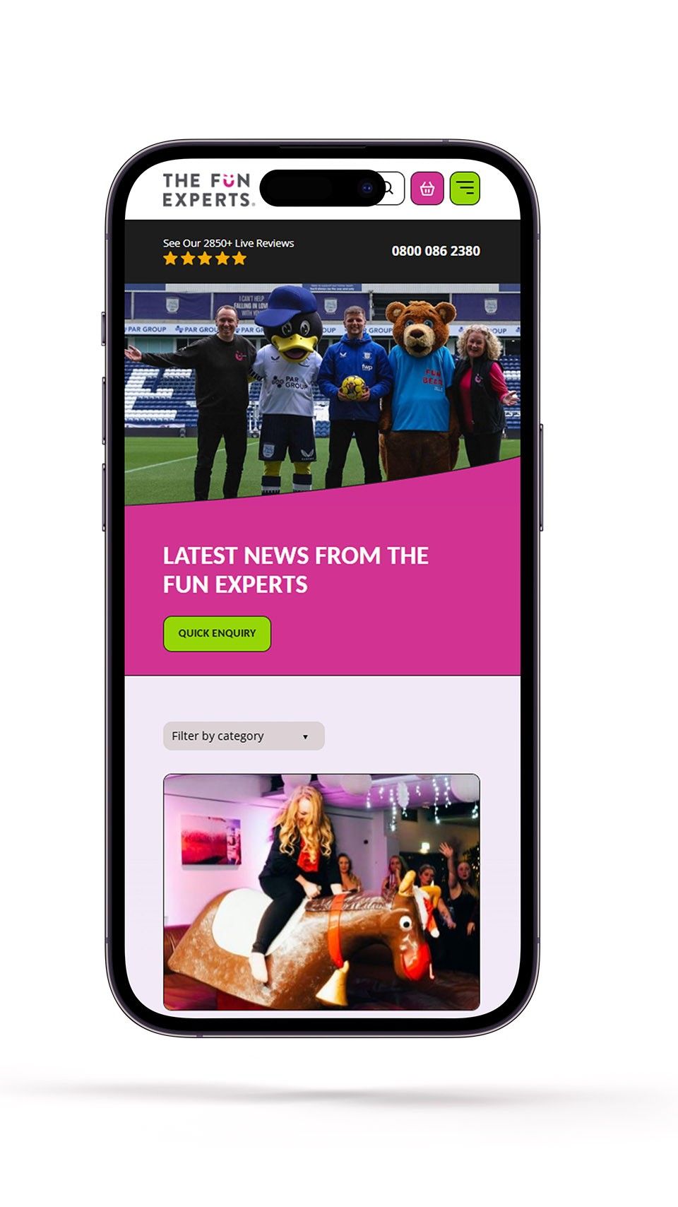 The latest news page on The Fun Experts website on a mobile phone