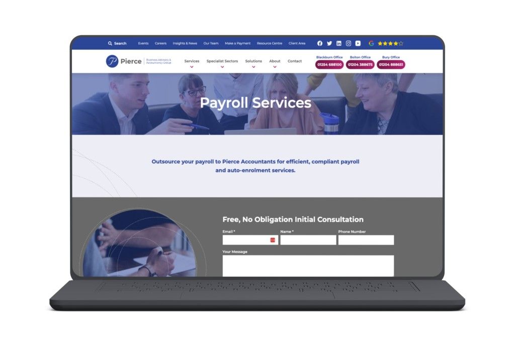 the Pierce payroll page on a laptop