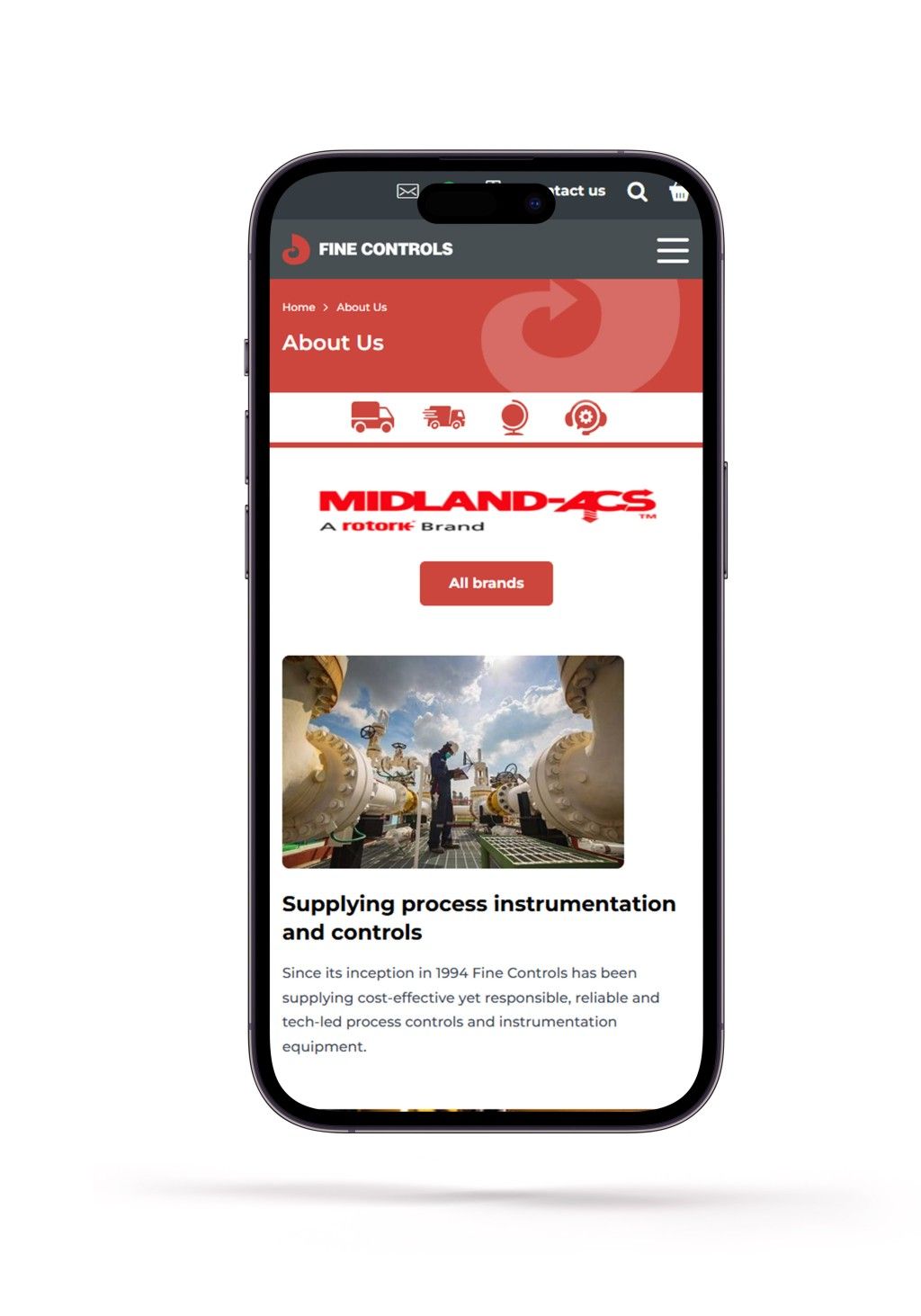 The About us page from the Fine Controls website on