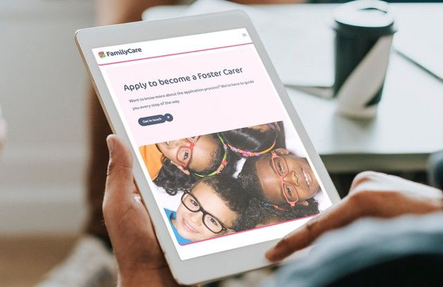 Apply to become a Foster Carer page from the Family Care website on an iPad