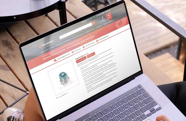 A product page from the Fine Controls website on a laptop