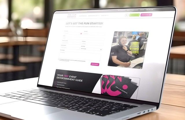 The enquire page on The Fun Experts website on a laptop on a table