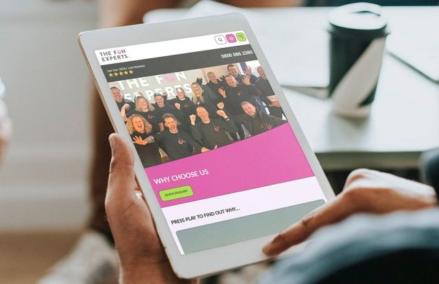 Why Choose Us page on The Fun Experts website on a tablet