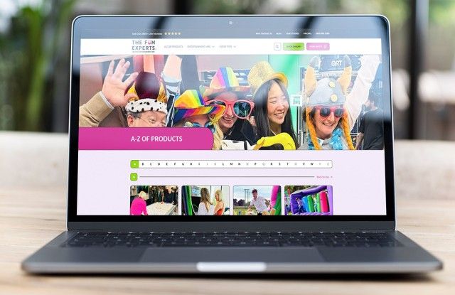 The A-Z navigation on the Fun Experts website on a laptop on a table